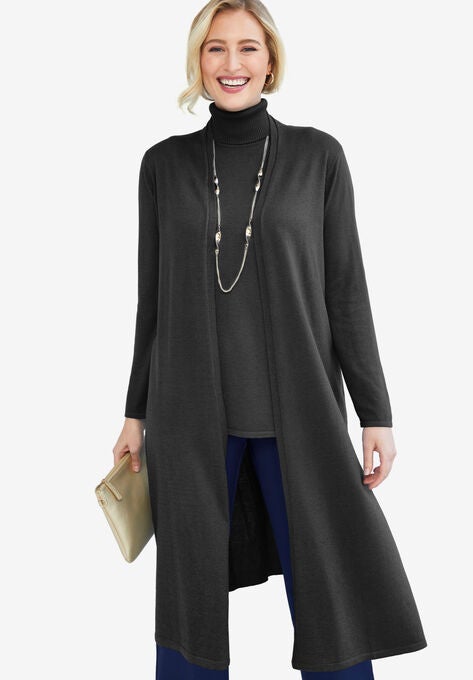 Cotton Cashmere Duster Sweater, HEATHER CHARCOAL, hi-res image number null