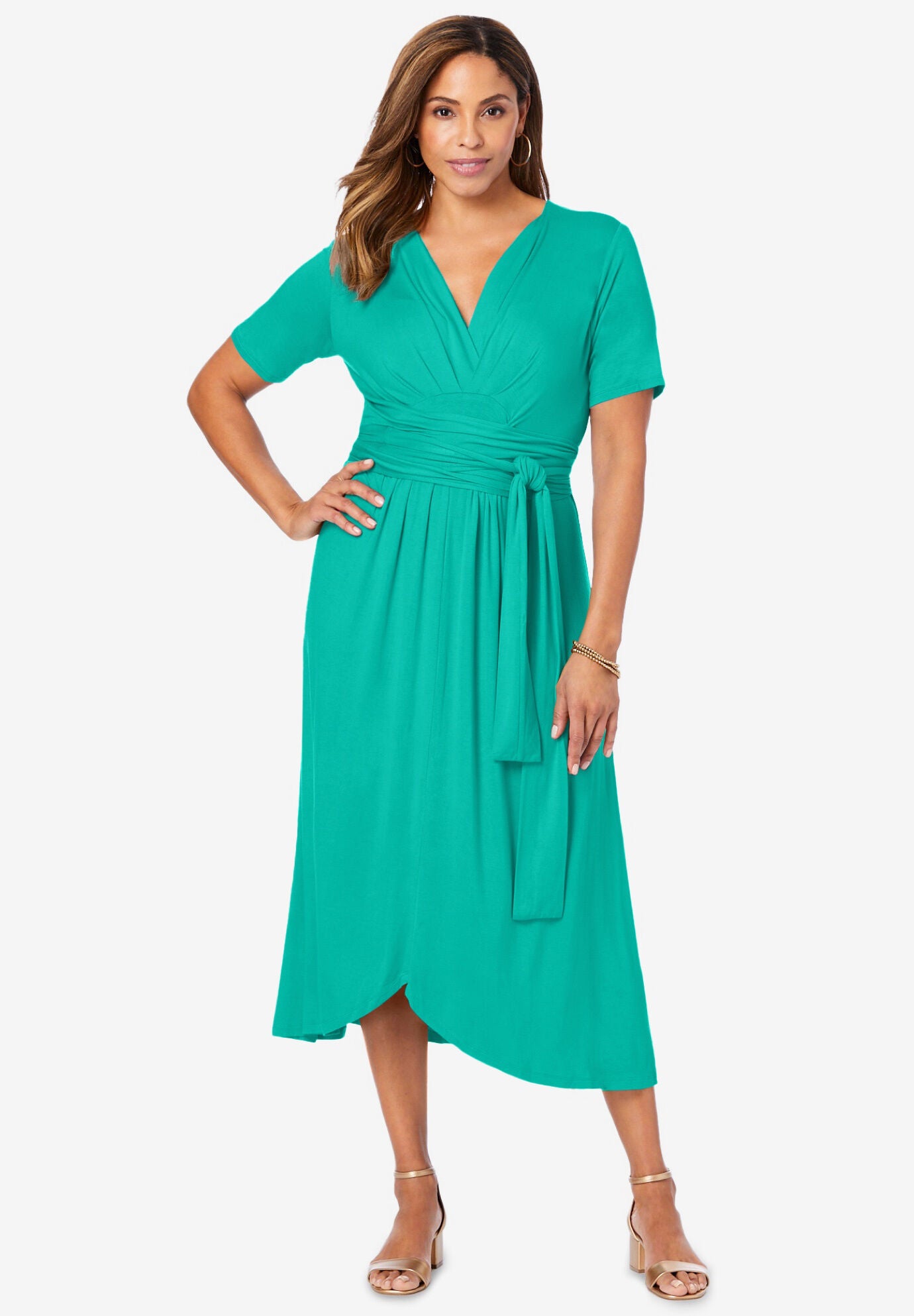 Stretch Knit TieWaist Midi Dress Woman Within