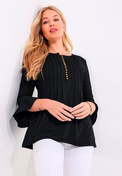 Stretch Cotton Bell Sleeve Henley