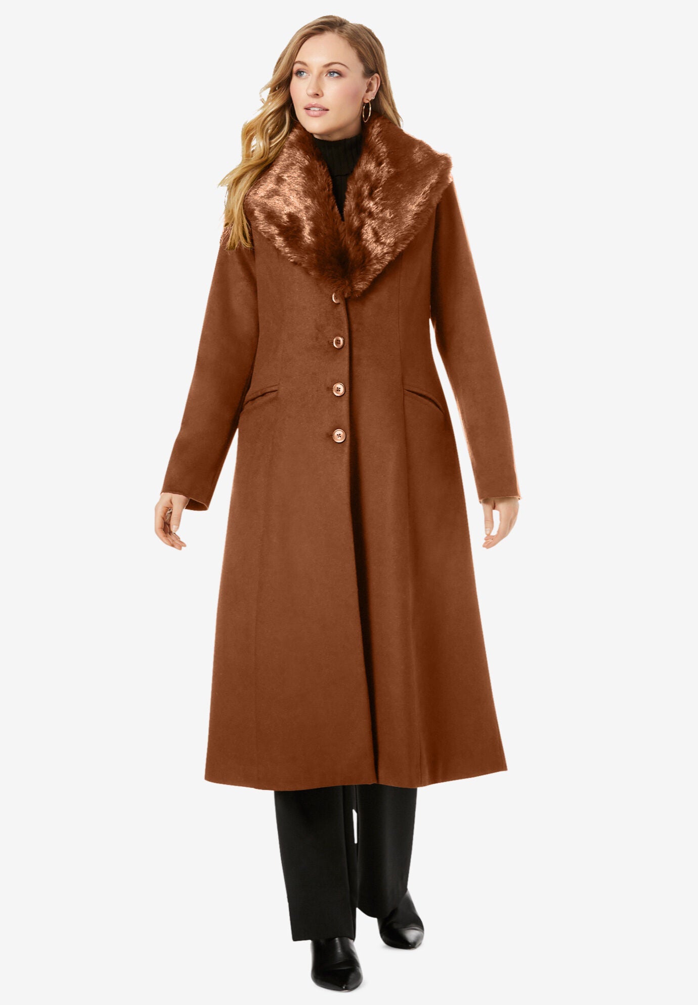 Ladies wool coat hotsell with fur collar