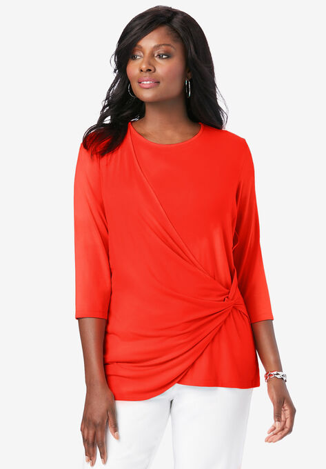 Everyday Knit Side Knot Tee, ELECTRIC ORANGE, hi-res image number null