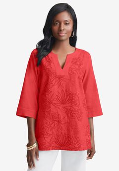 Linen V-Neck Embroidered Tunic