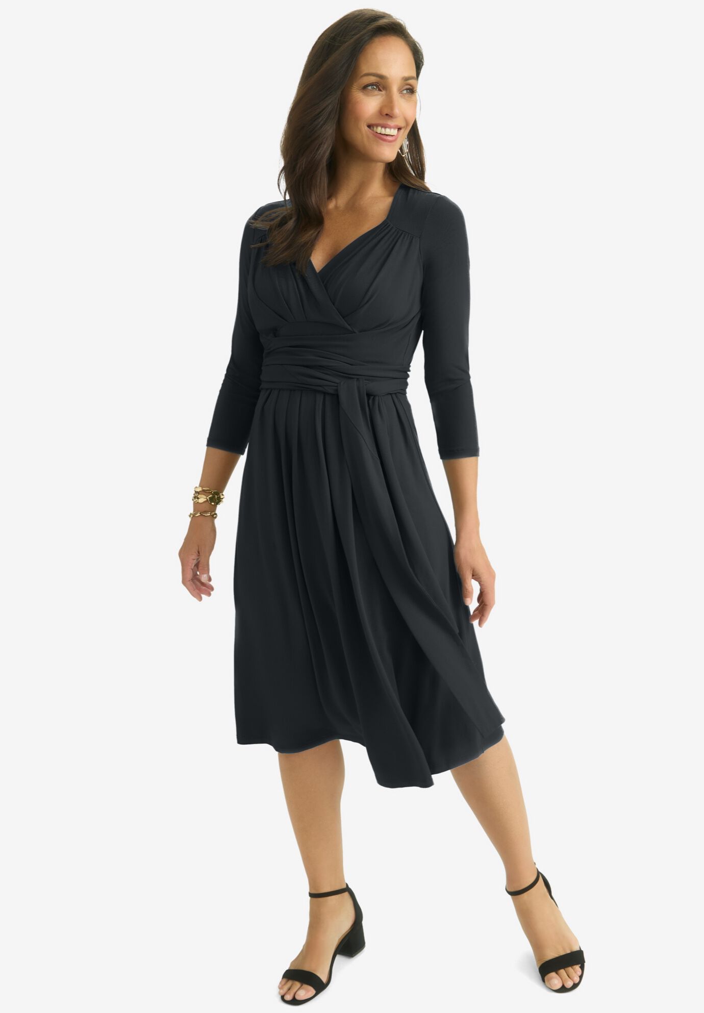 Sweetheart Wrap Midi Dress, BLACK, hi-res image number 0