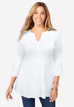Stretch Knit Henley Notch Babydoll Tunic