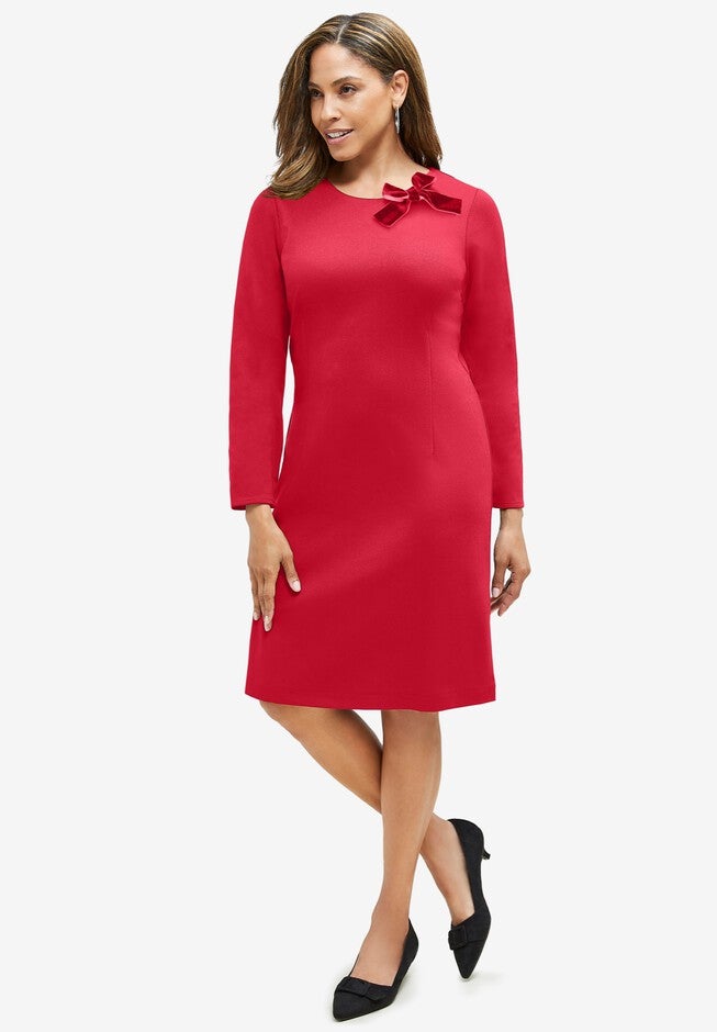 Bow A-Line Dress, CLASSIC RED, hi-res image number 0