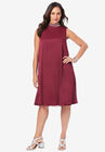 Beaded Mockneck Trapeze Dress, DARK WINE, hi-res image number null