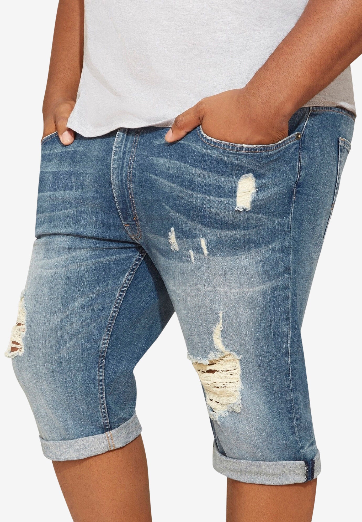 Comfort-Stretch Denim Shorts, INDIGO, hi-res image number 0