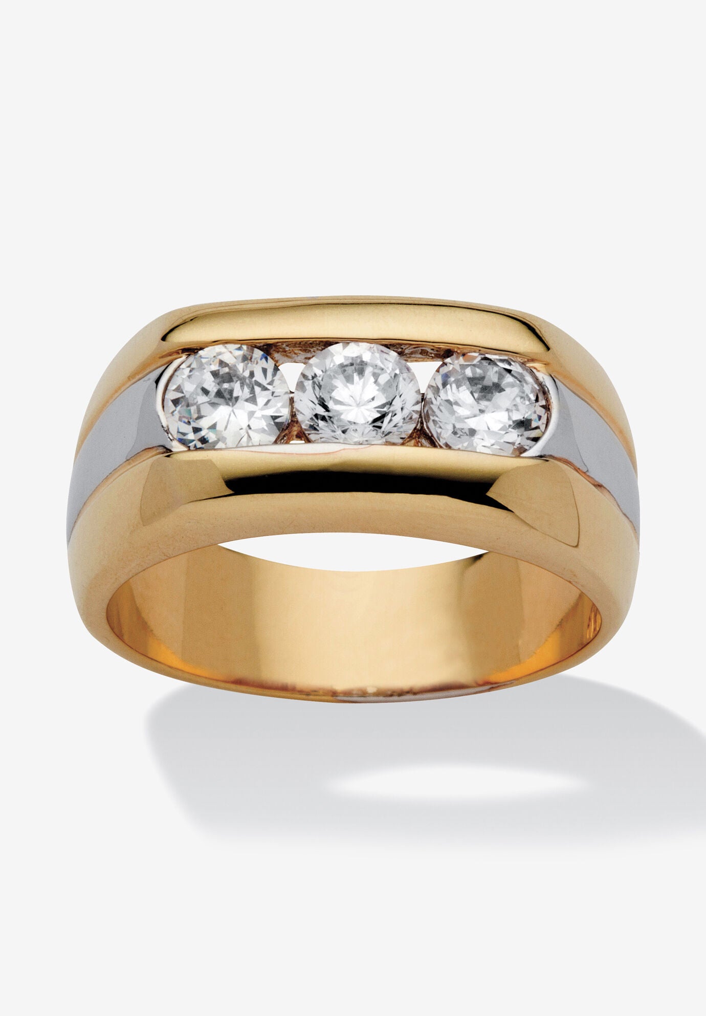 Men's Yellow Gold Plated Cubic Zirconia Two Tone 3 Stone Ring | Woman ...