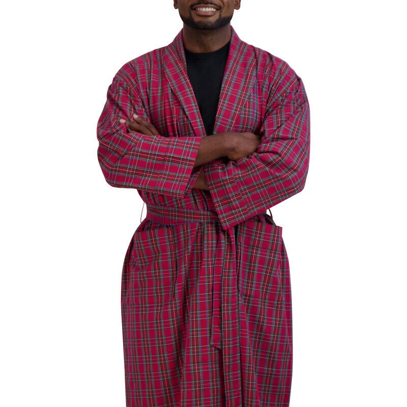 Shawl Collar Robe, RED PLAID, alternate image number 2