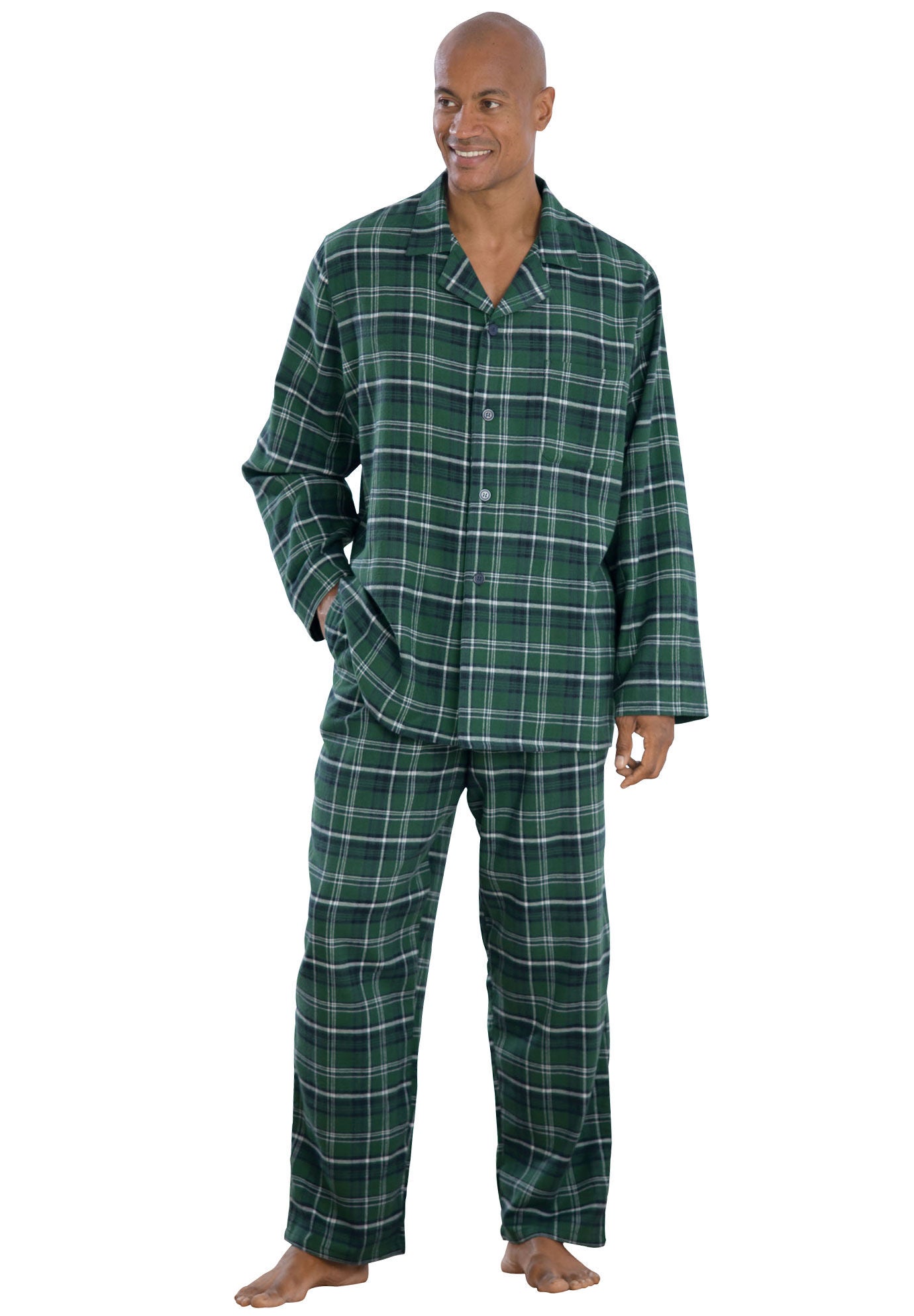 Woman within top flannel pajamas