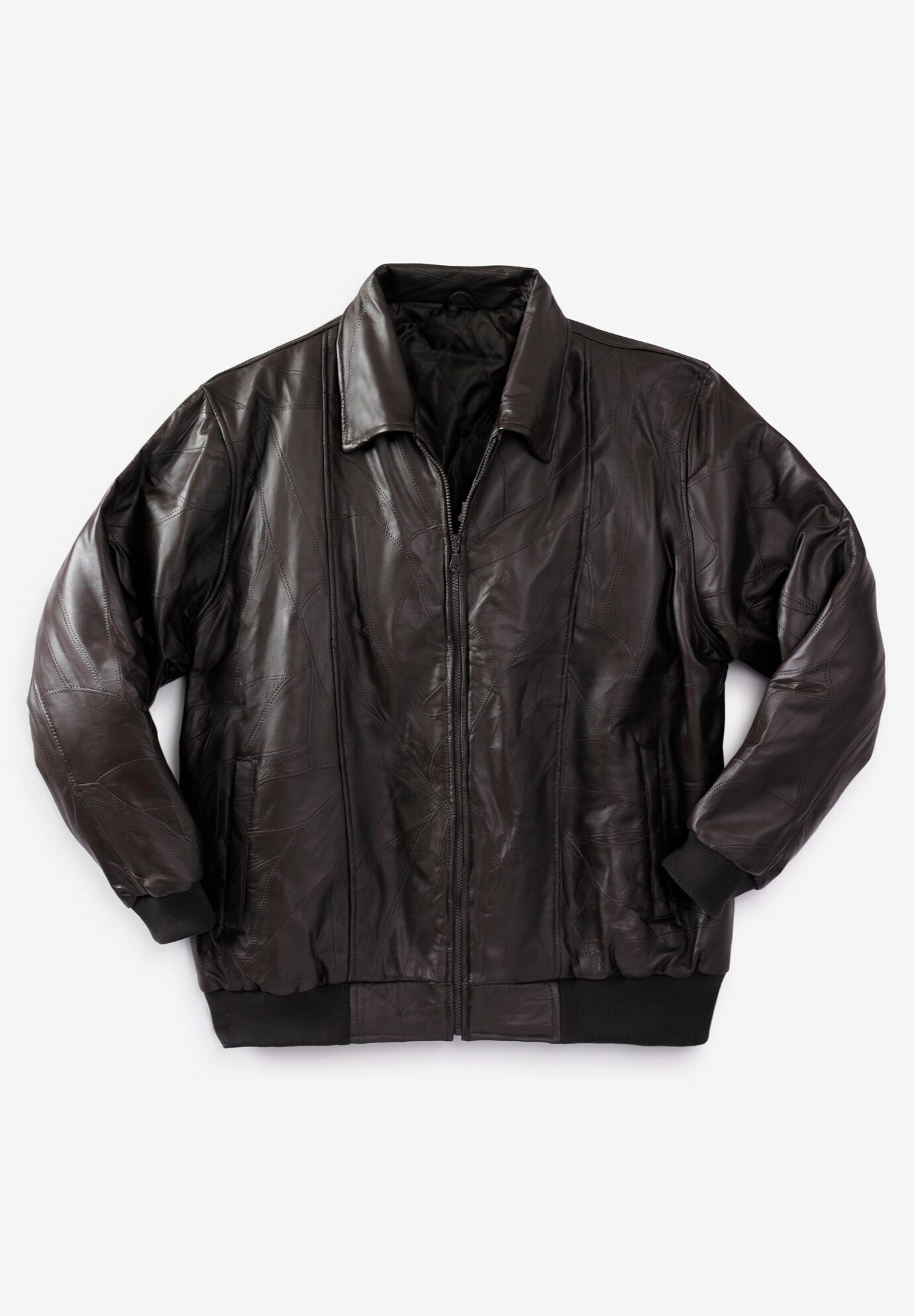 Embossed Leather Bomber Jacket, BROWN, hi-res image number 0