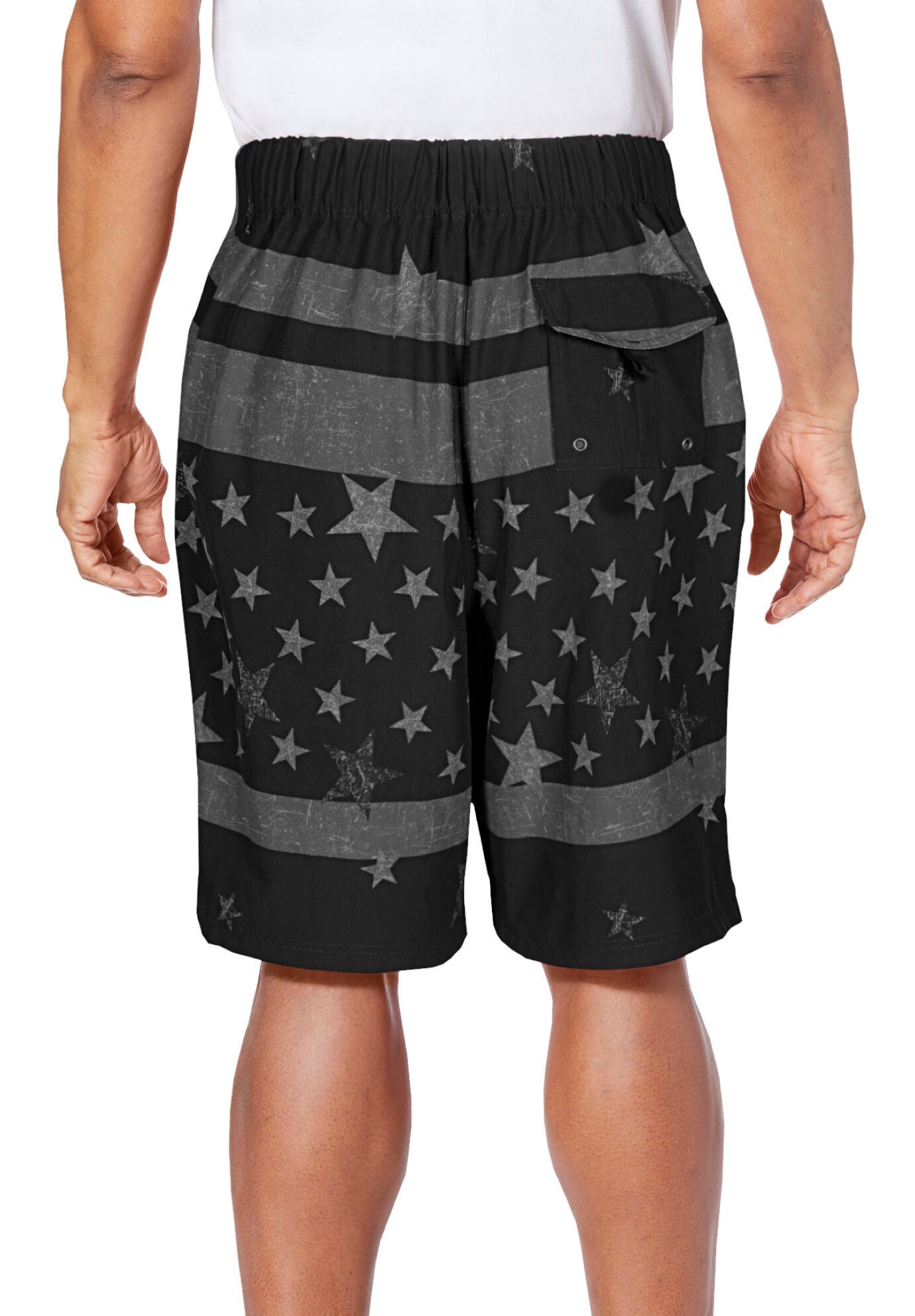 Basic 8 inches 4-way Flex Swim Trunk, BLACK GREY FLAG, alternate image number 2