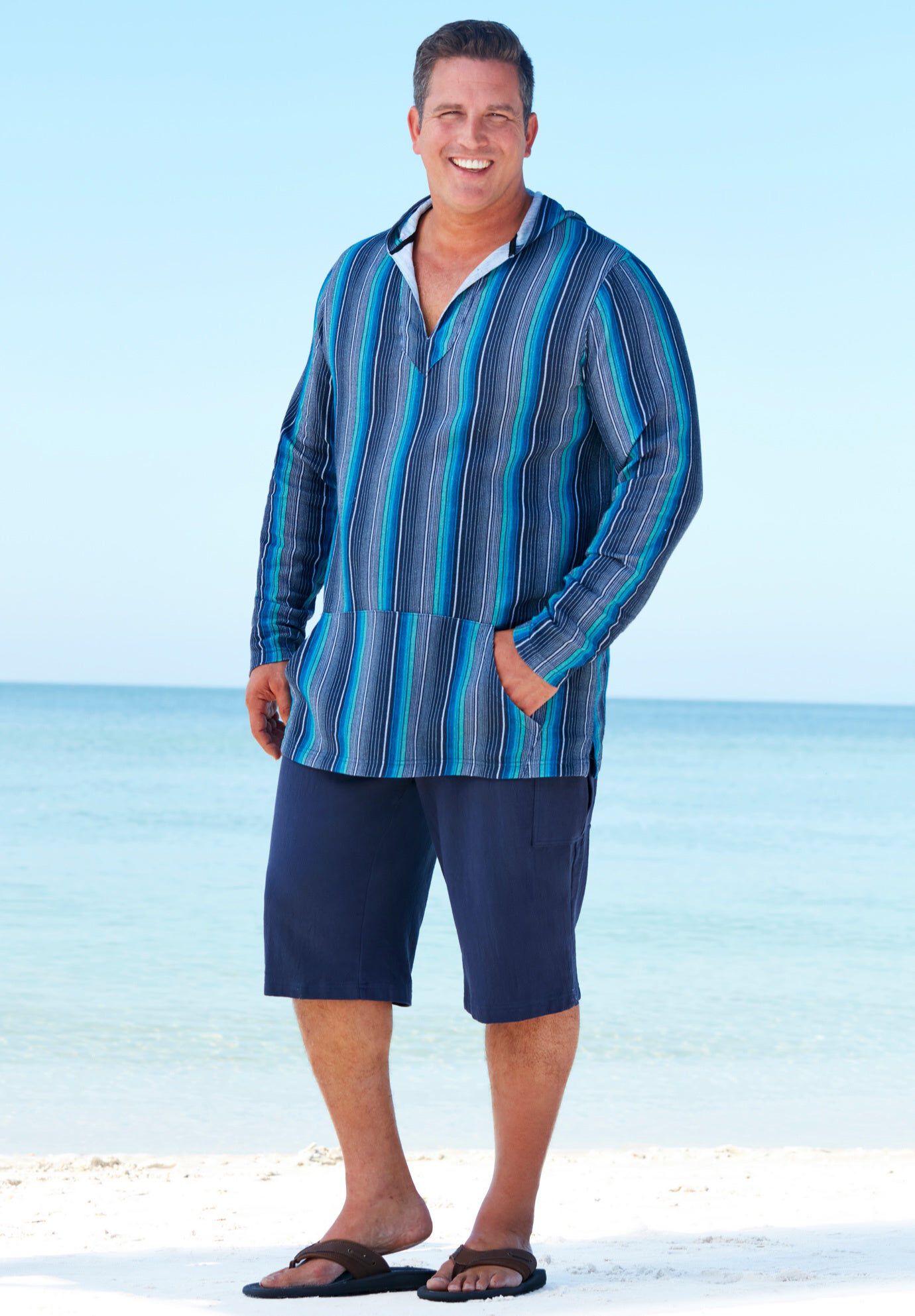 Gauze Pullover Hoodie, NAVY STRIPE, hi-res image number 0