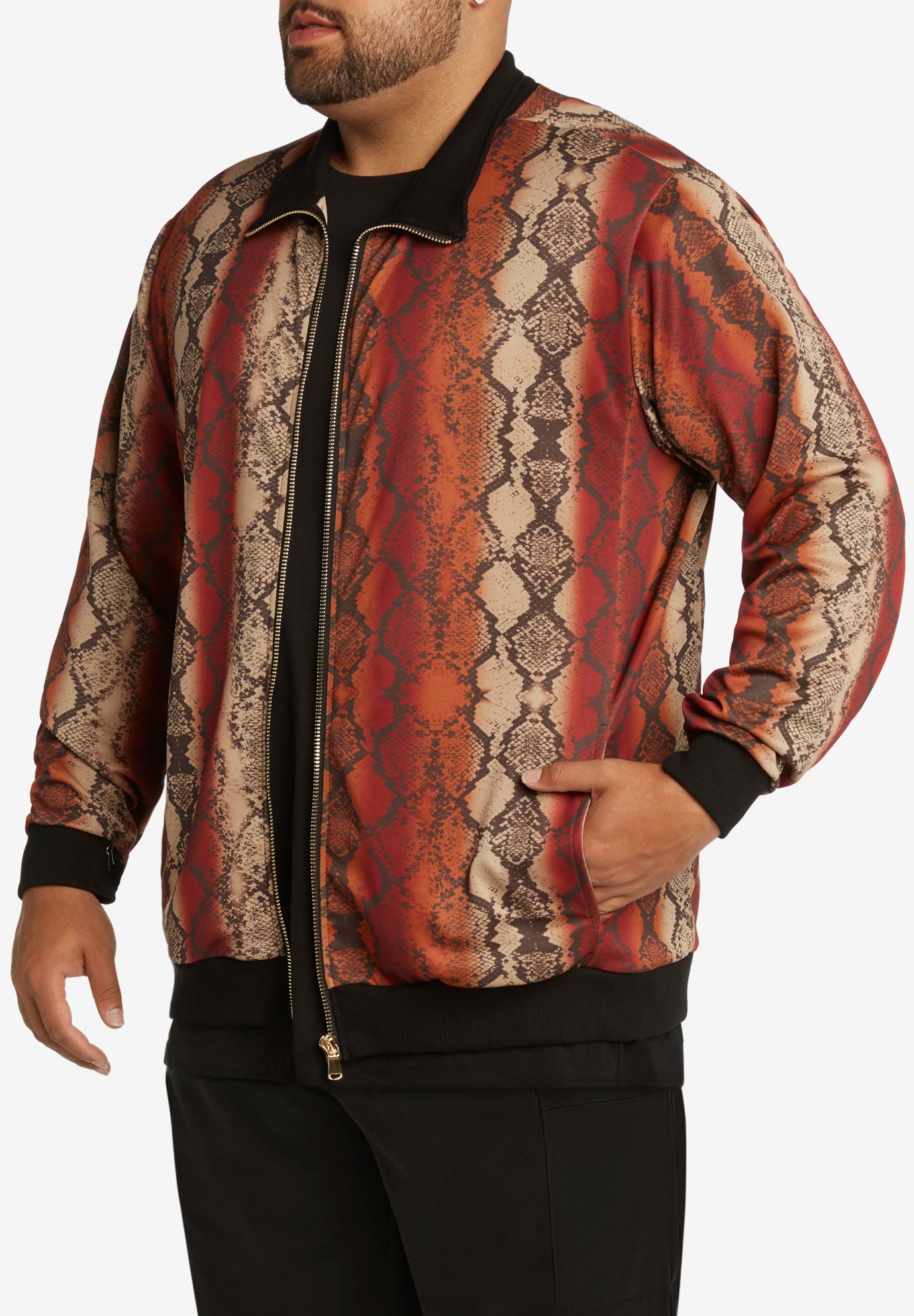 MVP Collections&reg; Animal Print Bomber Jacket, MERLOT PYTHON, hi-res image number 0