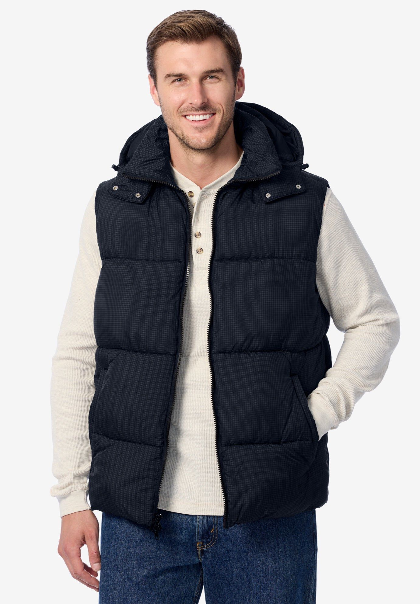 Quilted Puffer Vest, BLACK, hi-res image number 0