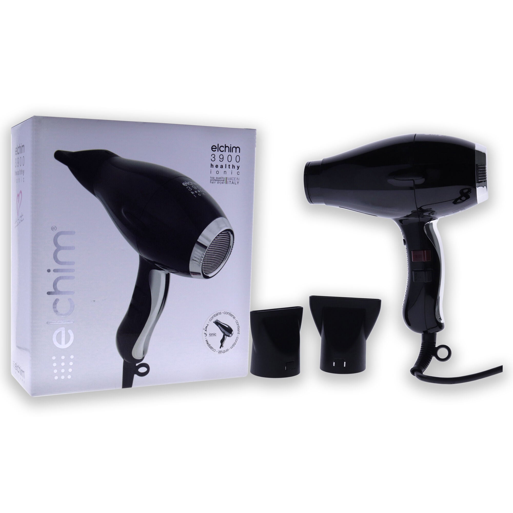 3900 Healthy Ionic Hair Dryer - Black-Silver by Elchim for Unisex - 1 Pc Hair Dryer, See Description, alternate image number 1