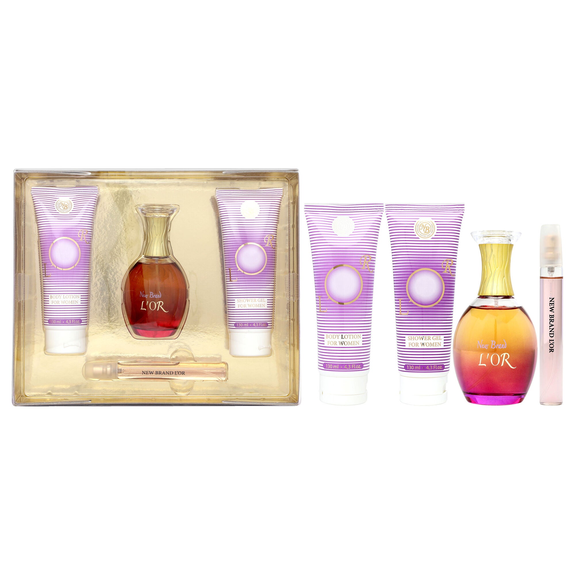 Lor by New Brand for Women - 4 Pc Gift Set 3.3oz EDP Spray, 0.5oz EDP Spray, 4.3oz Shower Gel, 4.3oz Body Lotion, See Description, hi-res image number 0