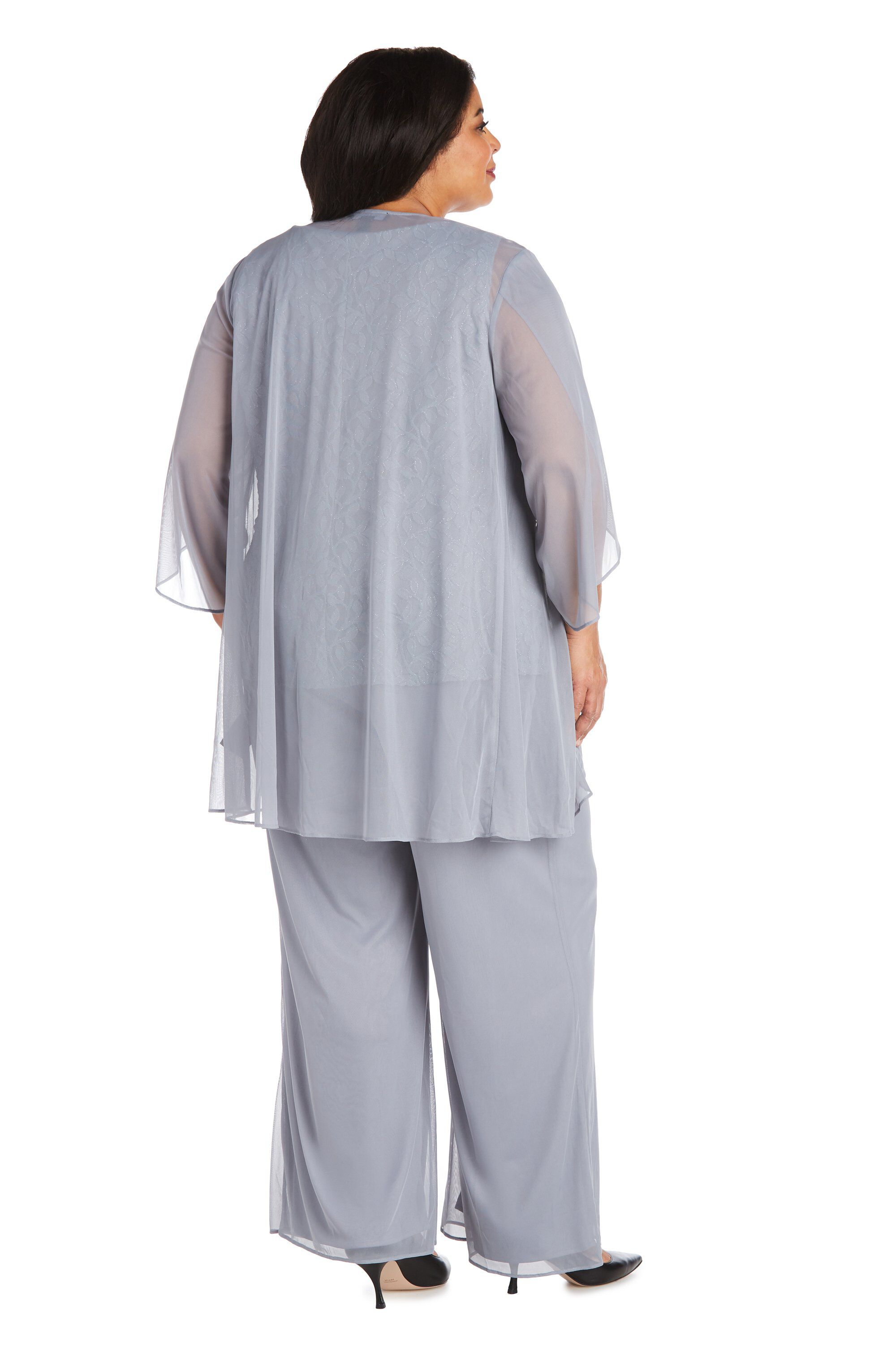 Three-Piece Duster Lace Pant Set with Pearl Detail and Sheer Cardigan, , alternate image number 1