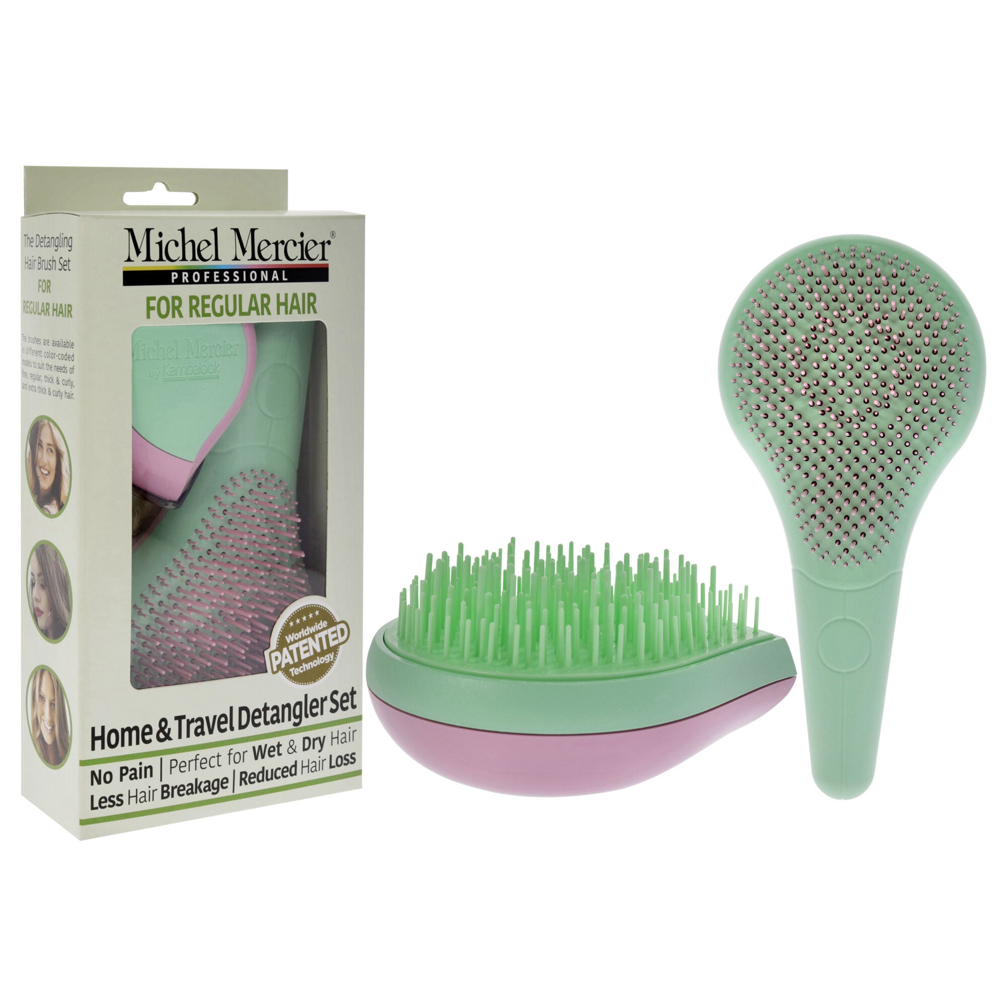 Home and Travel Detangler Set - Regular Hair by Michel Mercier for Unisex - 2 Pc The Classic Detangler Brush, The Travel Detangler Brush, See Description, alternate image number 1