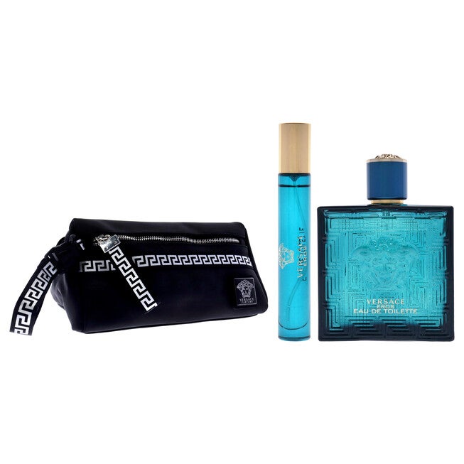 Versace Eros by Versace for Men - 3 Pc Gift Set 3.4oz EDT Spray, 10ml EDT Spray, Blue Trousse, NA, alternate image number null