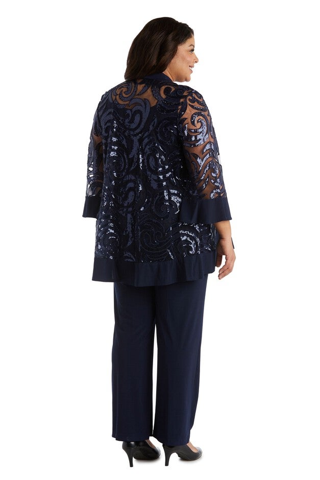 Tank Top and Pant Set With Sequin Swing Jacket and Built In Necklace - Plus, , alternate image number null