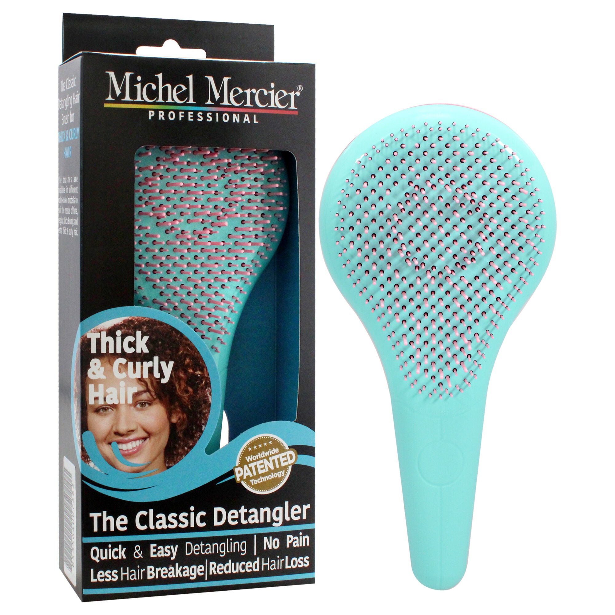The Classic Detangler Thick and Curly Hair - Pink-Turquoise by Michel Mercier for Unisex - 1 Pc Hair Brush, See Description, alternate image number 1