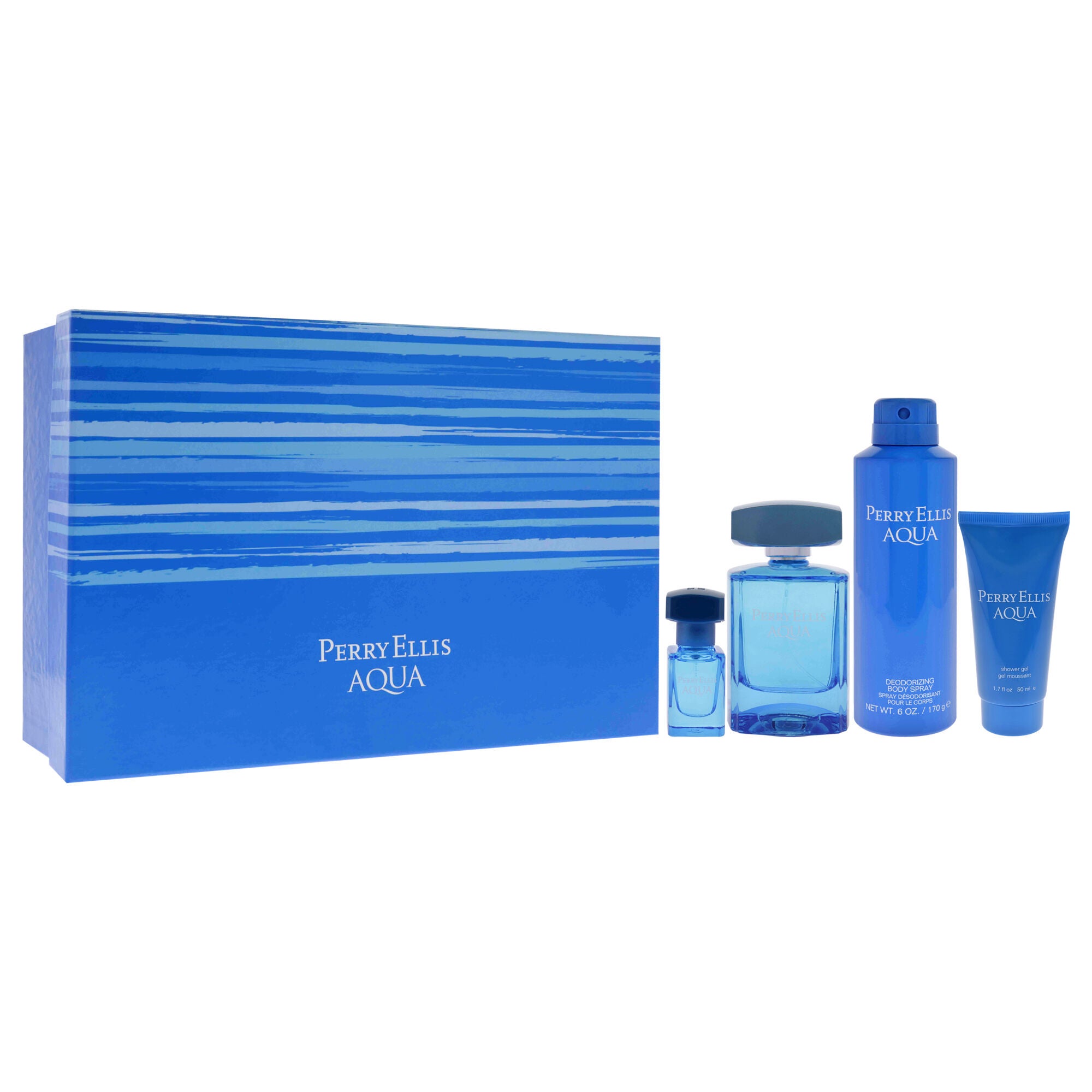 Perry Ellis Aqua by Perry Ellis for Men - 4 Pc Gift Set 3.4oz EDT Spray, 0.25oz EDT Spray, 6oz Deodorizing Body Spray, 1.7oz Shower Gel, See Description, alternate image number 2