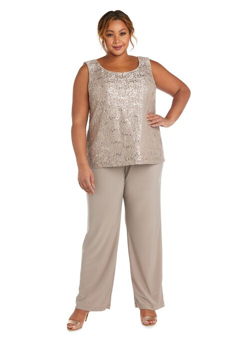 Three-Piece Pant Set with Metallic Lace Detail, , alternate image number null
