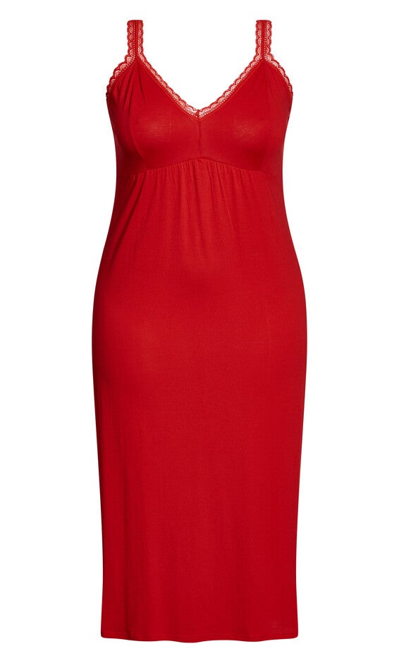 Lace Trim Maxi Sleep Dress - red, Red, hi-res image number null
