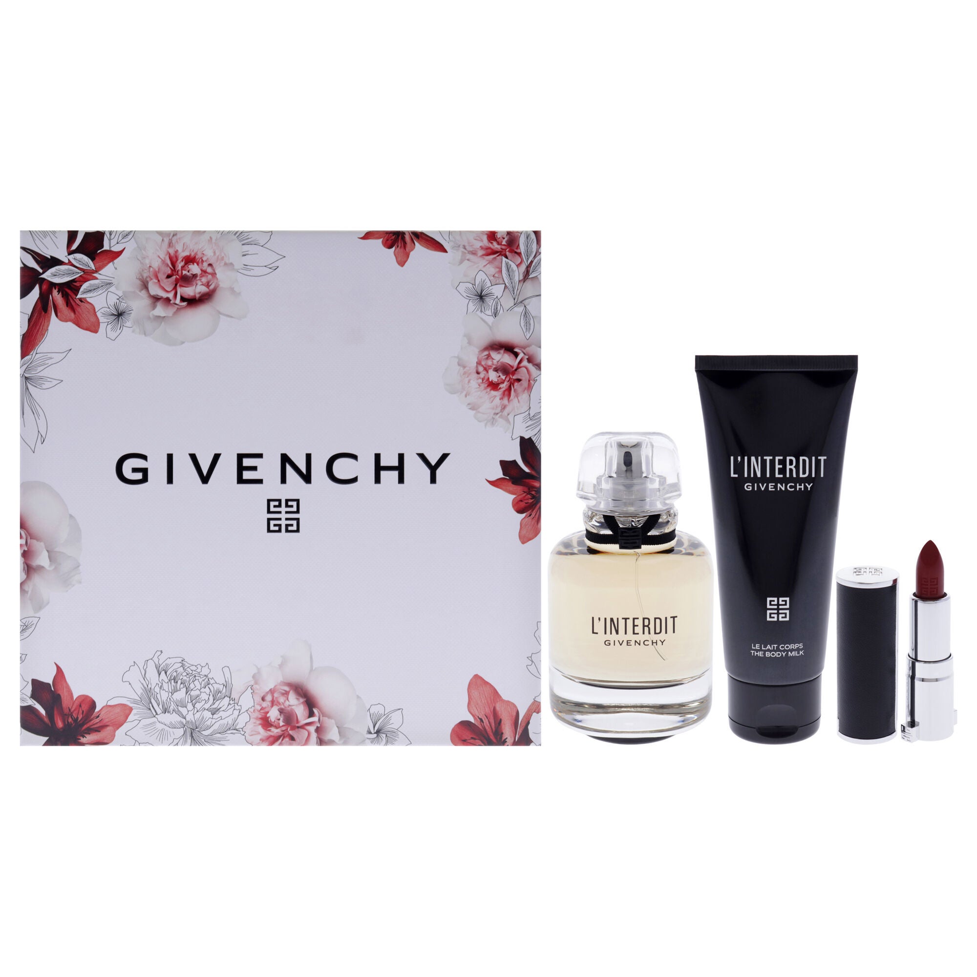 LInterdit by Givenchy for Women - 3 Pc Gift Set 2.7oz EDP Spray, 2.5oz Body Milk, 0.05oz Lipstick, See Description, hi-res image number 0