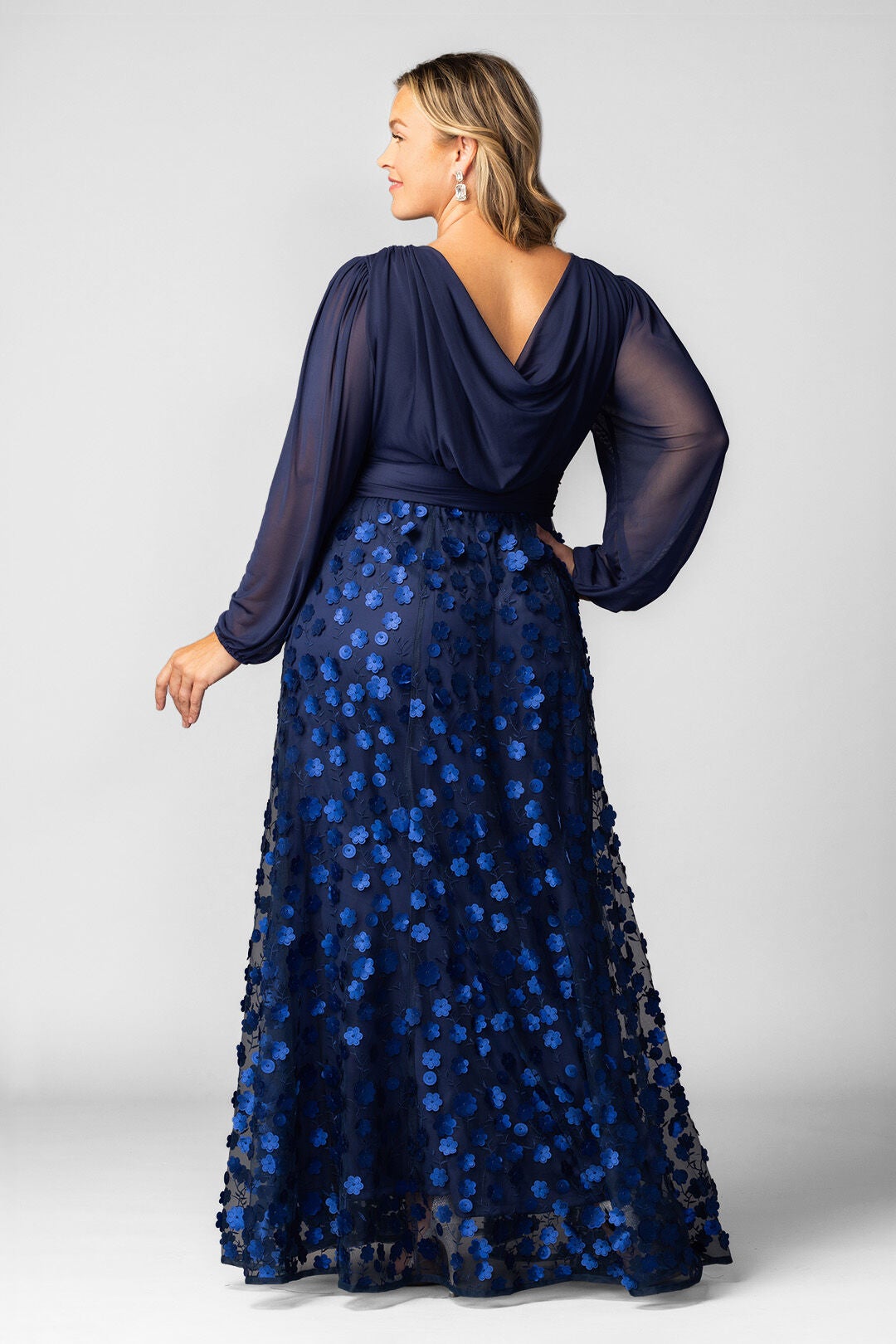 Blossoming Beauty Mesh Evening Gown, Navy Blossoms / Navy, alternate image number 1