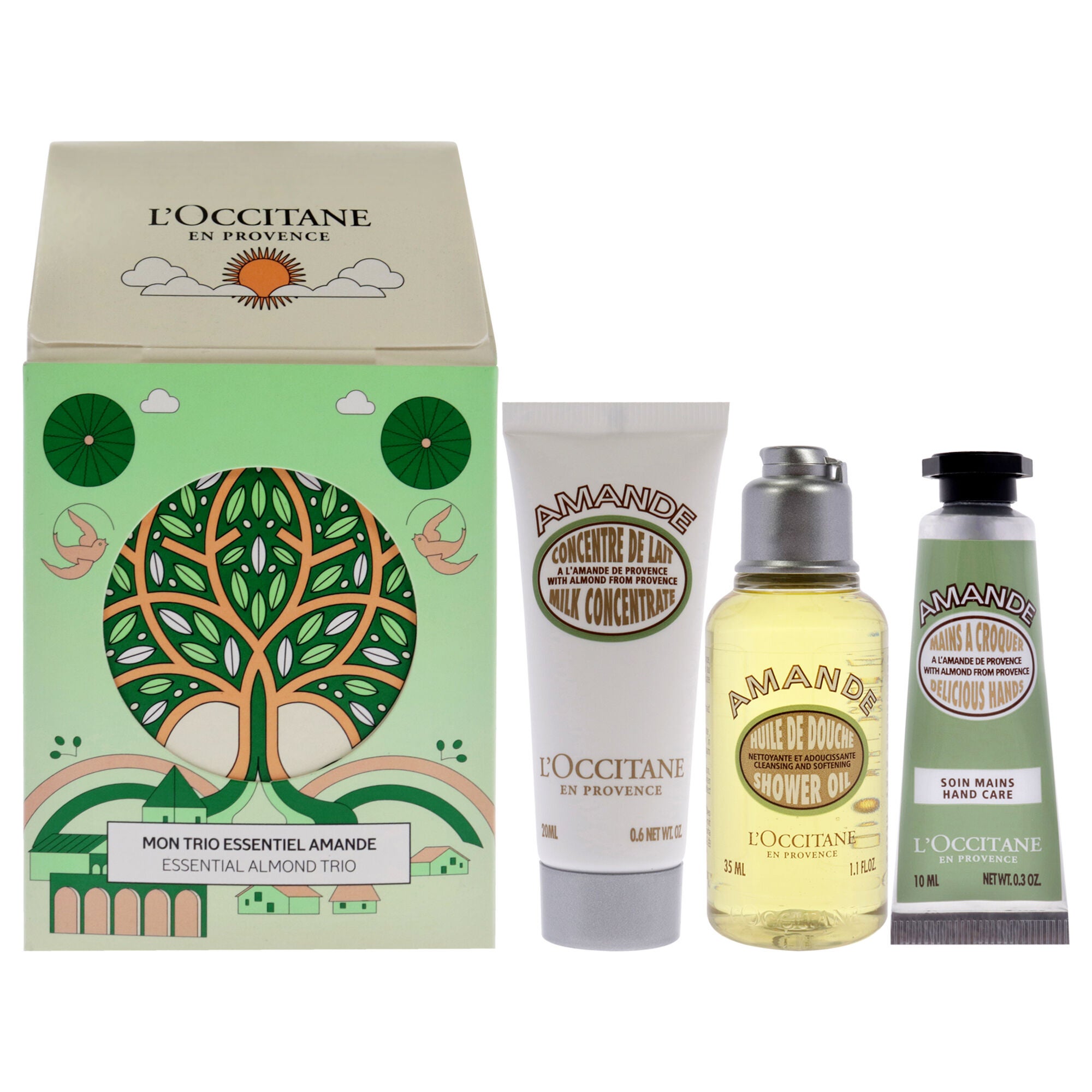 Essential Trio - Almond by LOccitane for Women - 3 Pc 1.1oz Shower Oil - Almond, 0.6oz Concentrate - Almond Milk, 0.3oz Delicios Hands - Almond, See Description, hi-res image number 0