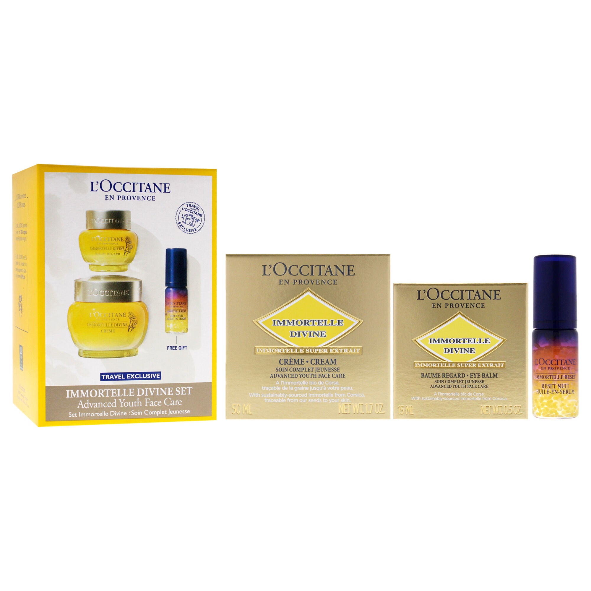 Immortelle Divine Set - Advance Youth Face Care by LOccitane for Unisex - 3 Pc 0.5oz Eye Balm, 1.7oz Cream, 0.16oz Oil-In-Serum, See Description, alternate image number 2