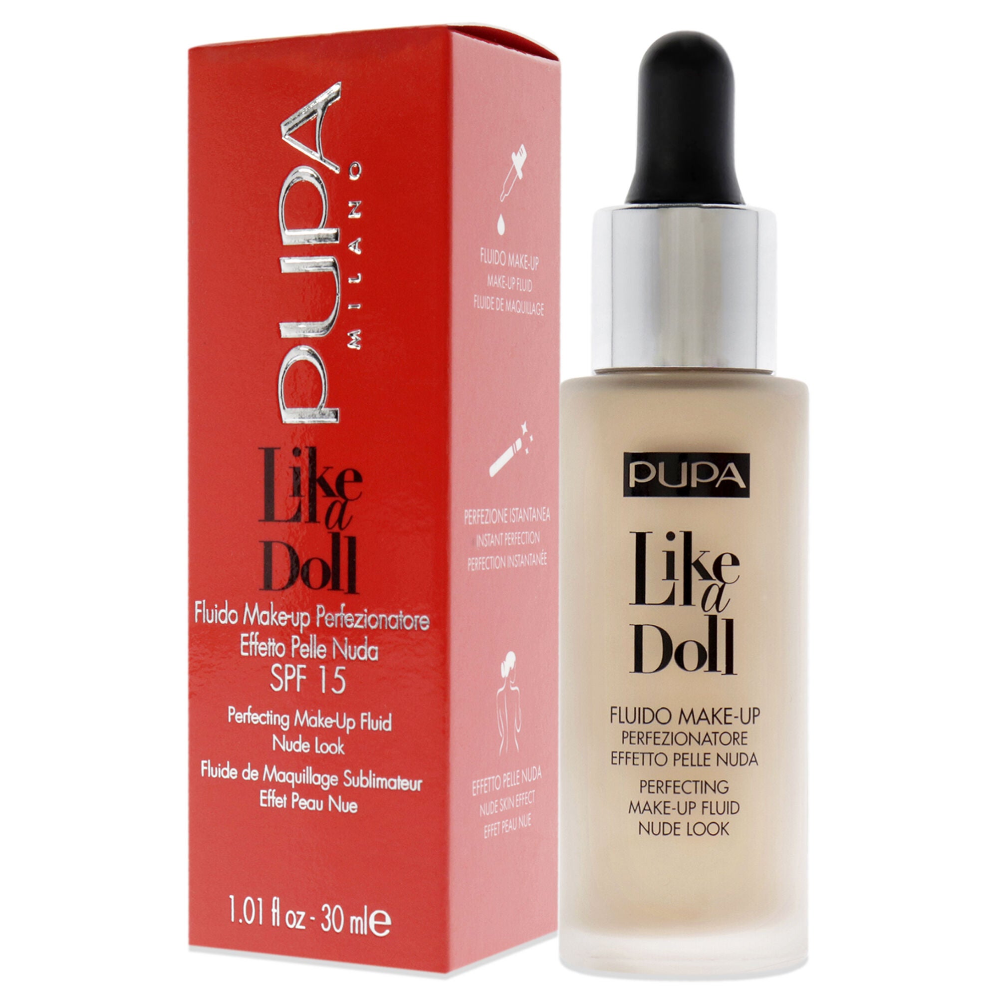 Like A Doll Perfecting Make-Up Fluid Nude Look Foundation SPF 15 - 030 Natural Beige by Pupa Milano for Women - 1.01 oz Foundation, See Description, alternate image number 3