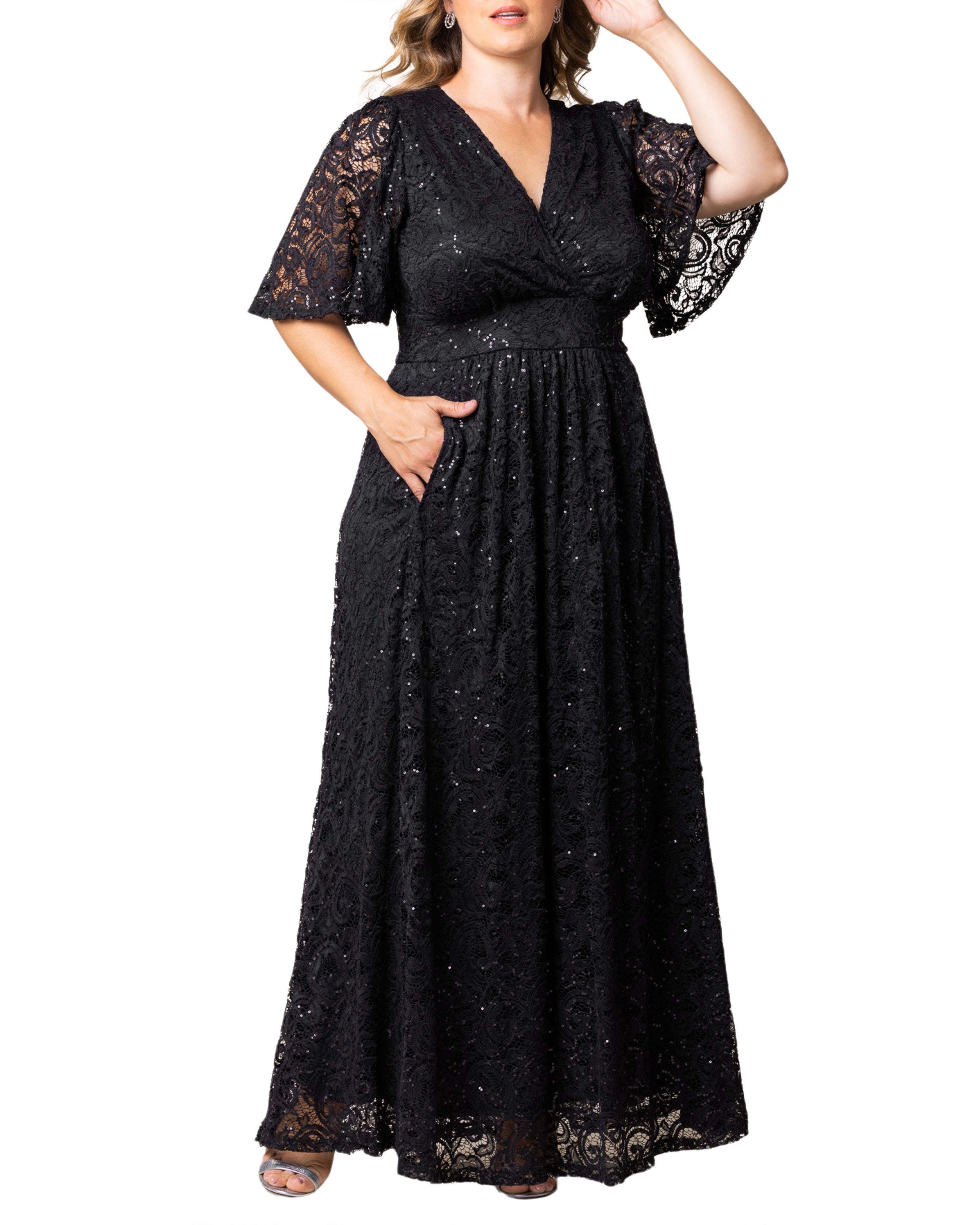 Luminous Sequin Lace Long Gown, ONYX / Black, hi-res image number 0