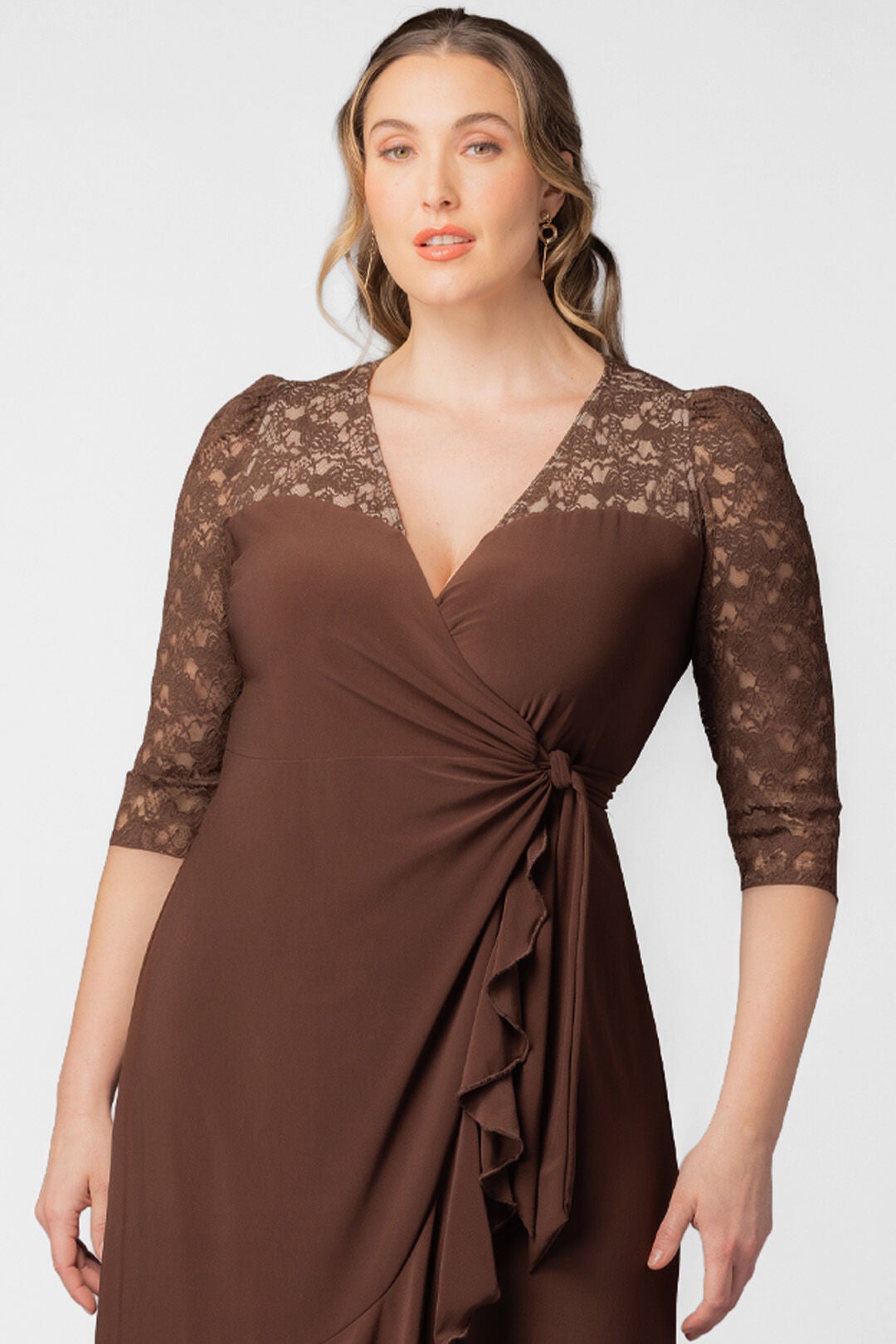 Lavish Lace Wrap Dress, Chocolate / Brown, alternate image number 4