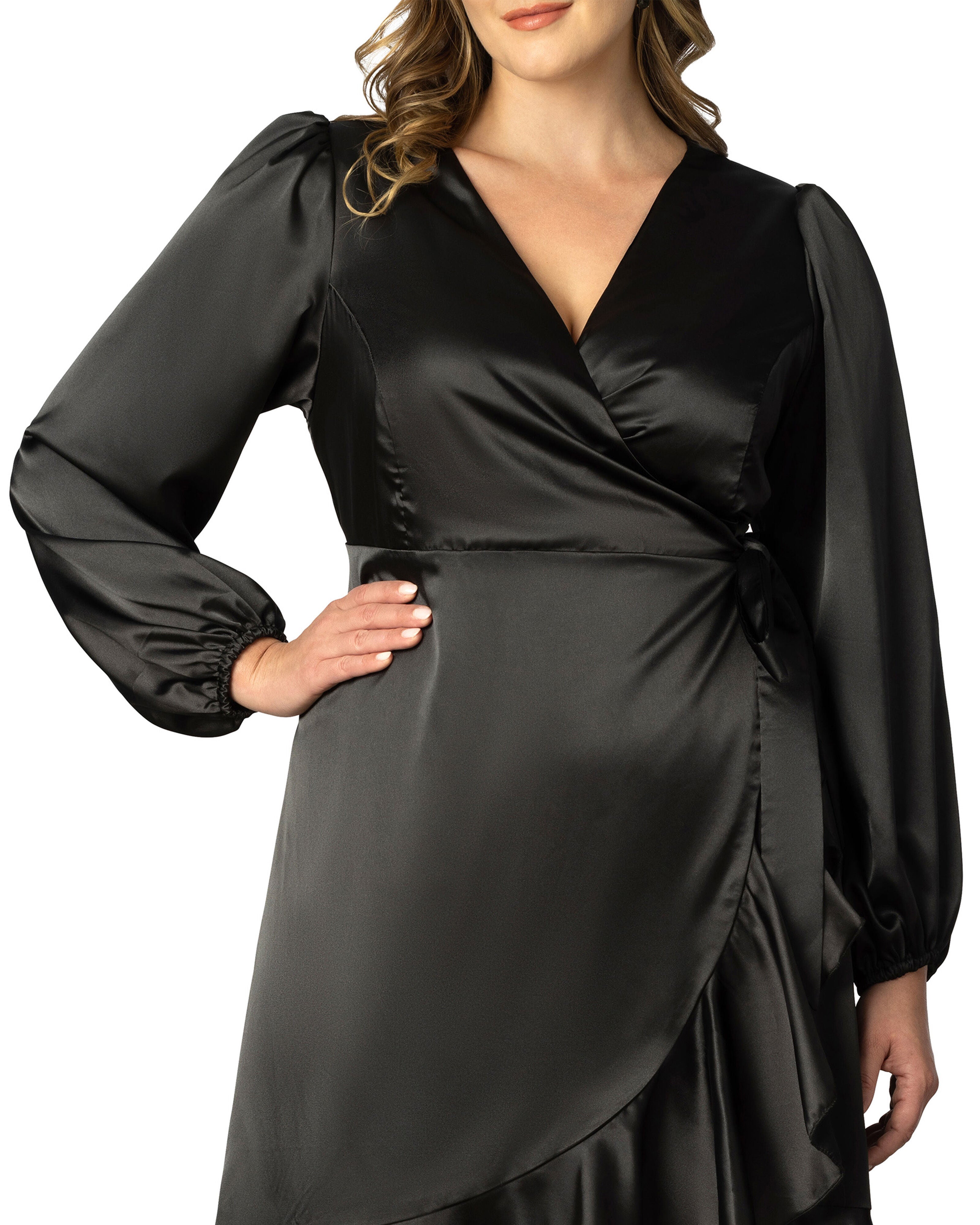 Serena Satin Ruffle Wrap Dress, , alternate image number 4