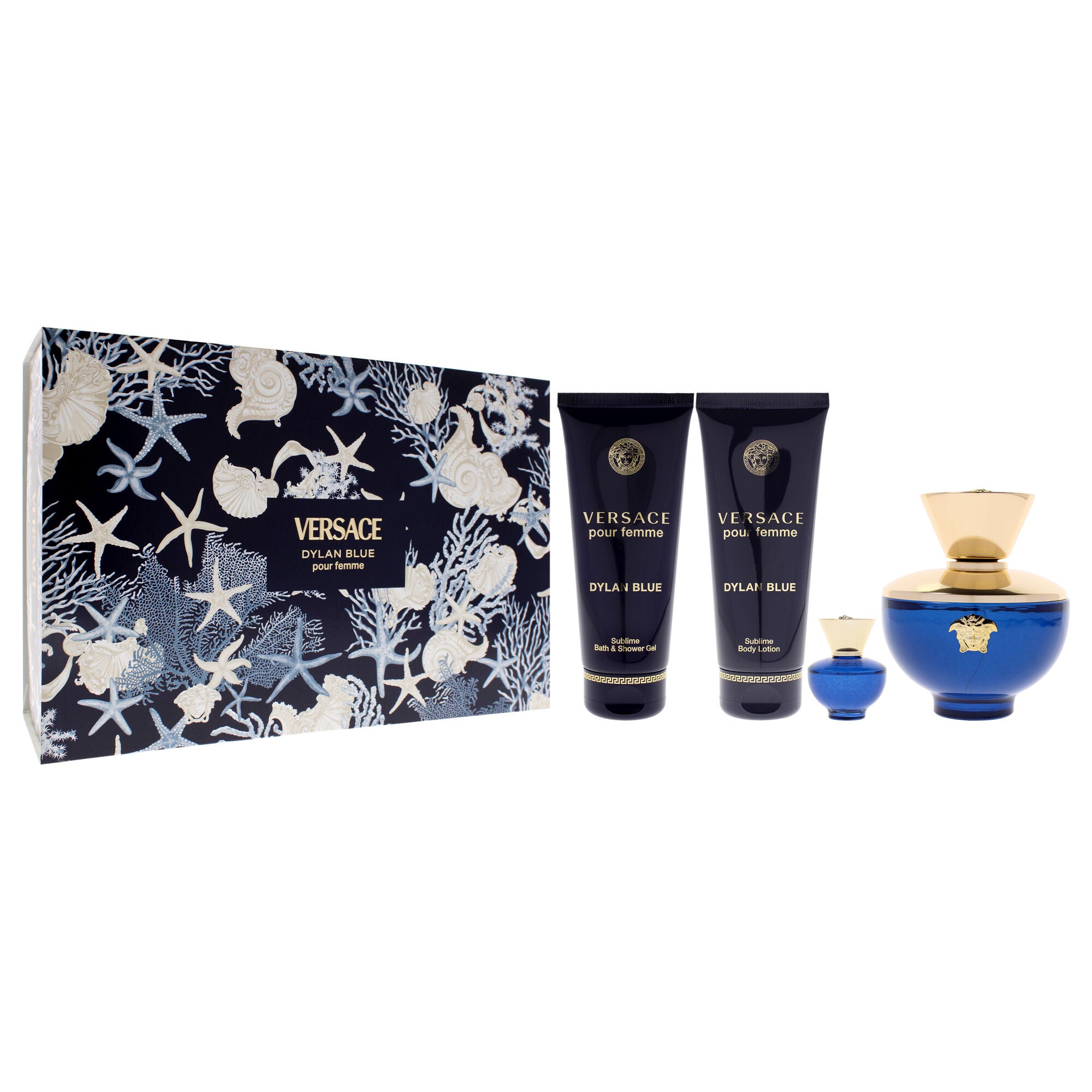 Dylan Blue by Versace for Women - 4 Pc Gift Set 3.4oz EDP Spray, 0.17oz EDP Splash (Mini), 3.4oz Body Lotion, 3.4oz Bath and Shower Gel, Clear, alternate image number 2