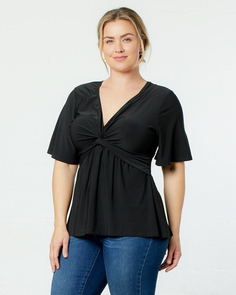 Abby Twist Front Top, Blue Floral Print, hi-res image number 0