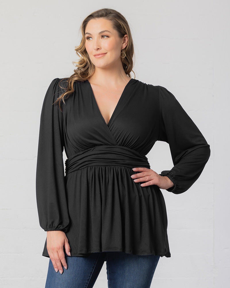 Leah Long Sleeve Tunic Top, Black Noir, alternate image number 2