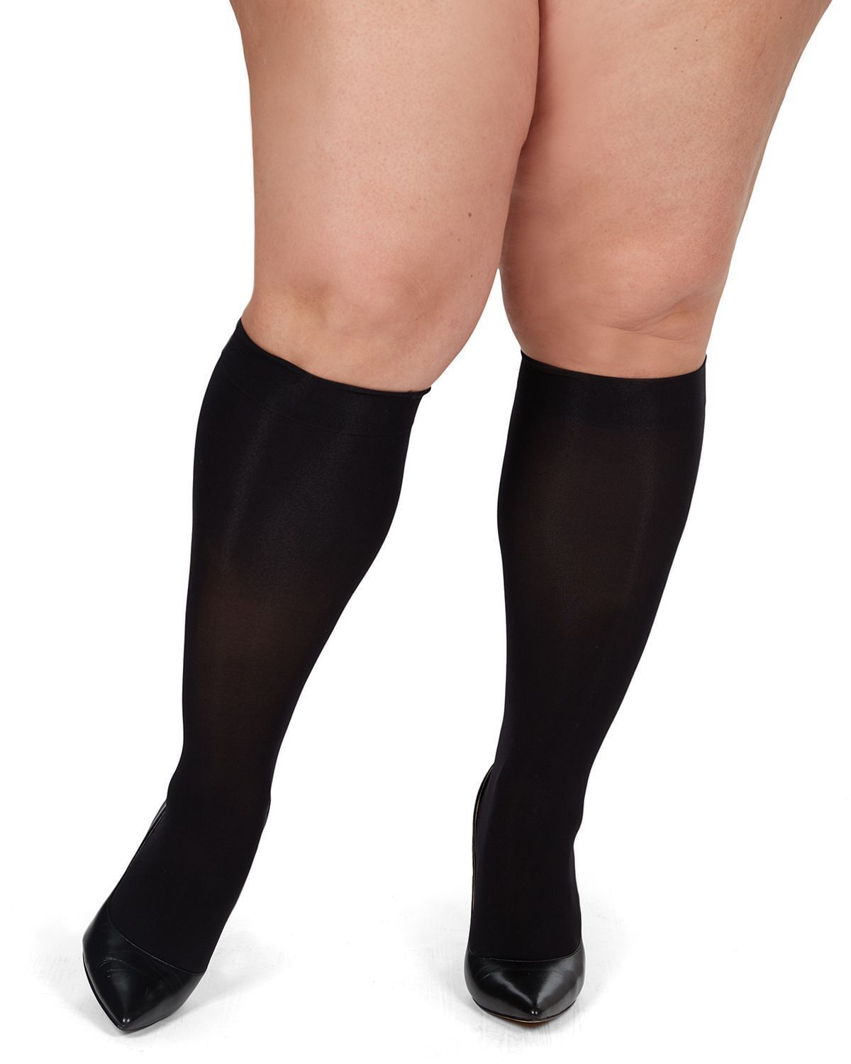 Microfiber Opaque Plus Size Curvy 2 Pack Knee High Stocking, , alternate image number 3