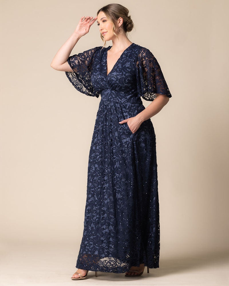Luminous Sequin Lace Long Gown, Nocturnal Navy, alternate image number 1