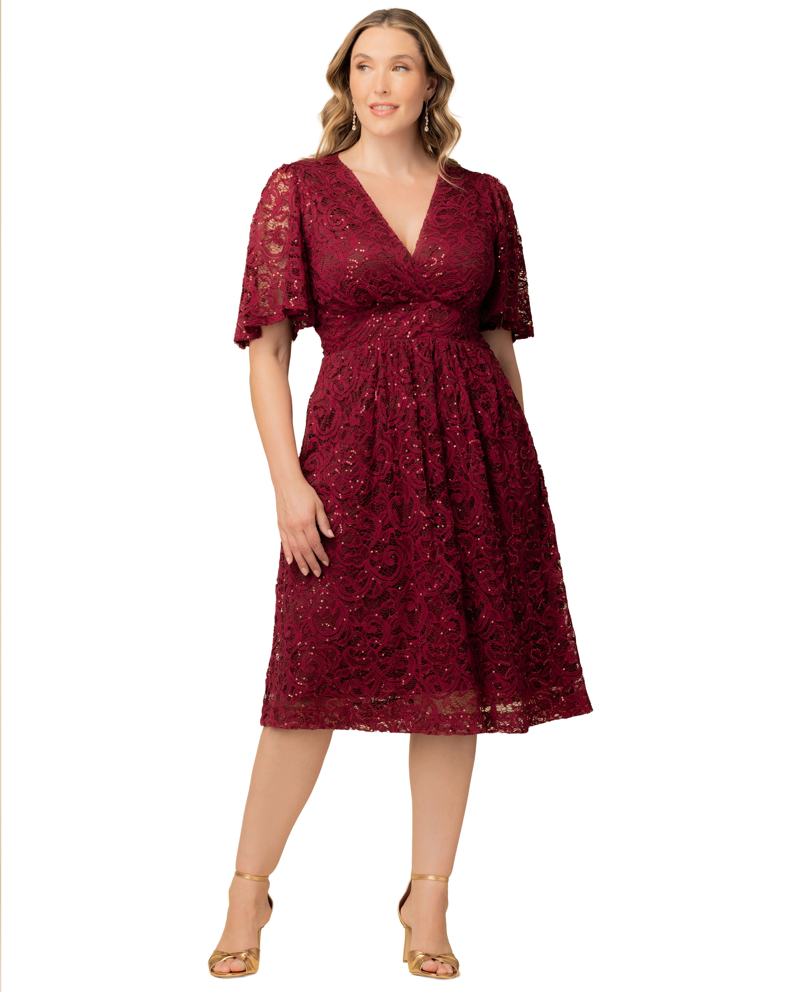 Starry Sequin Lace Cocktail Dress, PINOT NOIR / Burgundy, hi-res image number 0