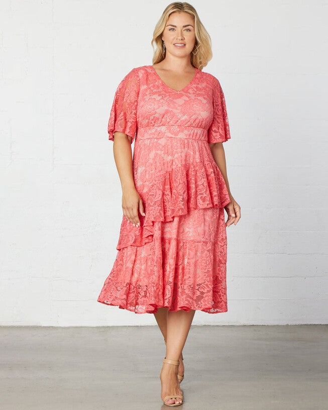 Lace Affair Cocktail Dress, Coral, alternate image number null