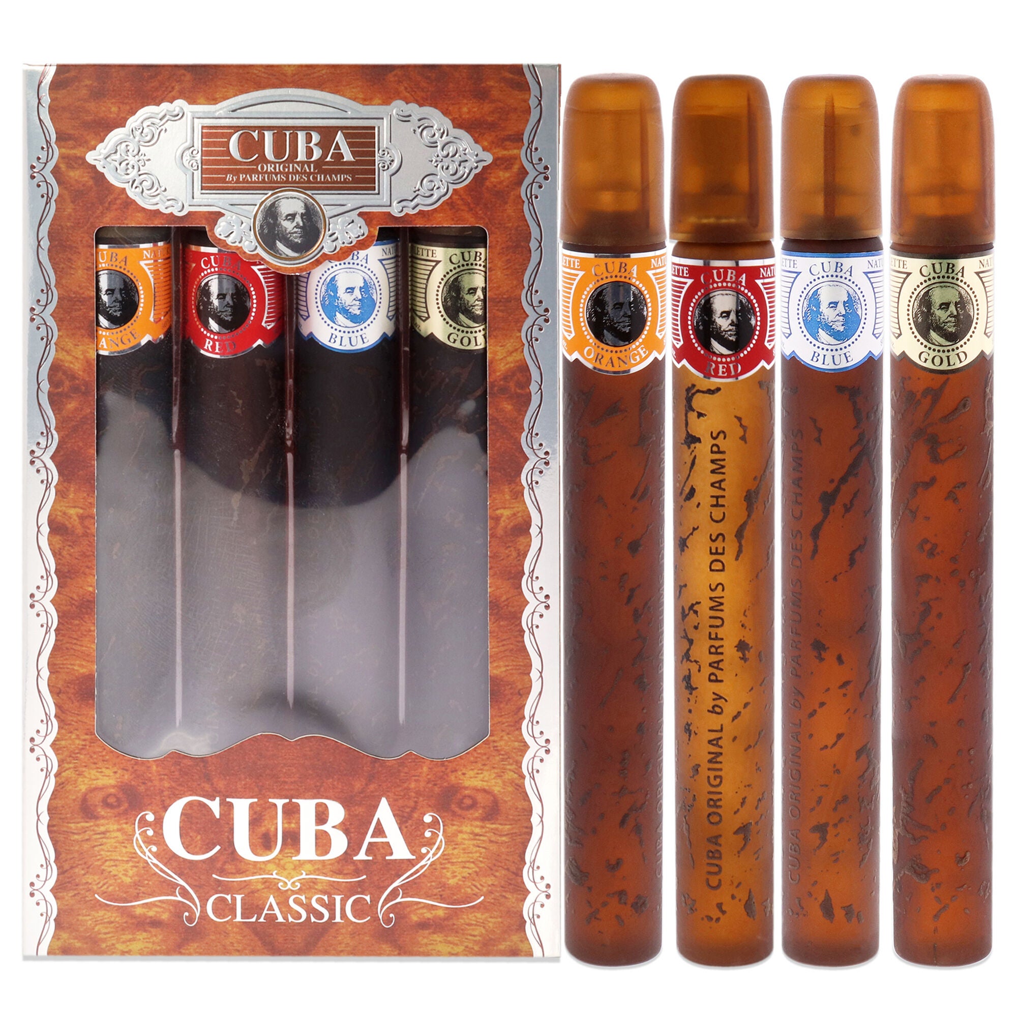 Cuba by Cuba for Men - 4 Pc Gift Set 1.17oz Cuba Gold, 1.17oz Cuba Blue, 1.17oz Cuba Red, 1.17oz Cuba Orange, See Description, hi-res image number 0