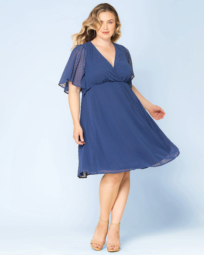 Florence Flutter Sleeve Dress, Denim Blue Dot, hi-res image number 0