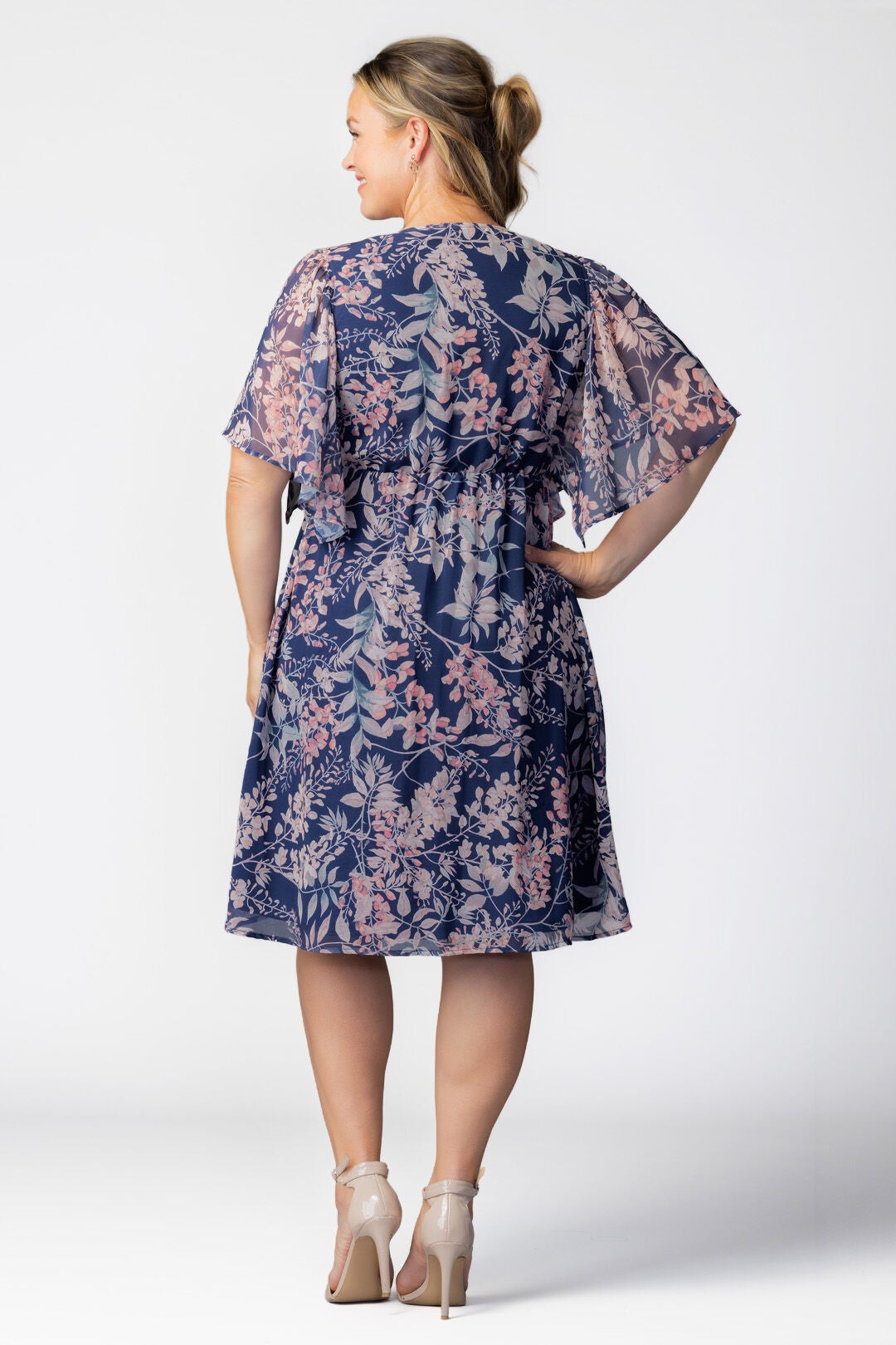 Florence Flutter Sleeve Dress, Navy Wisteria Blooms / Navy, alternate image number 1