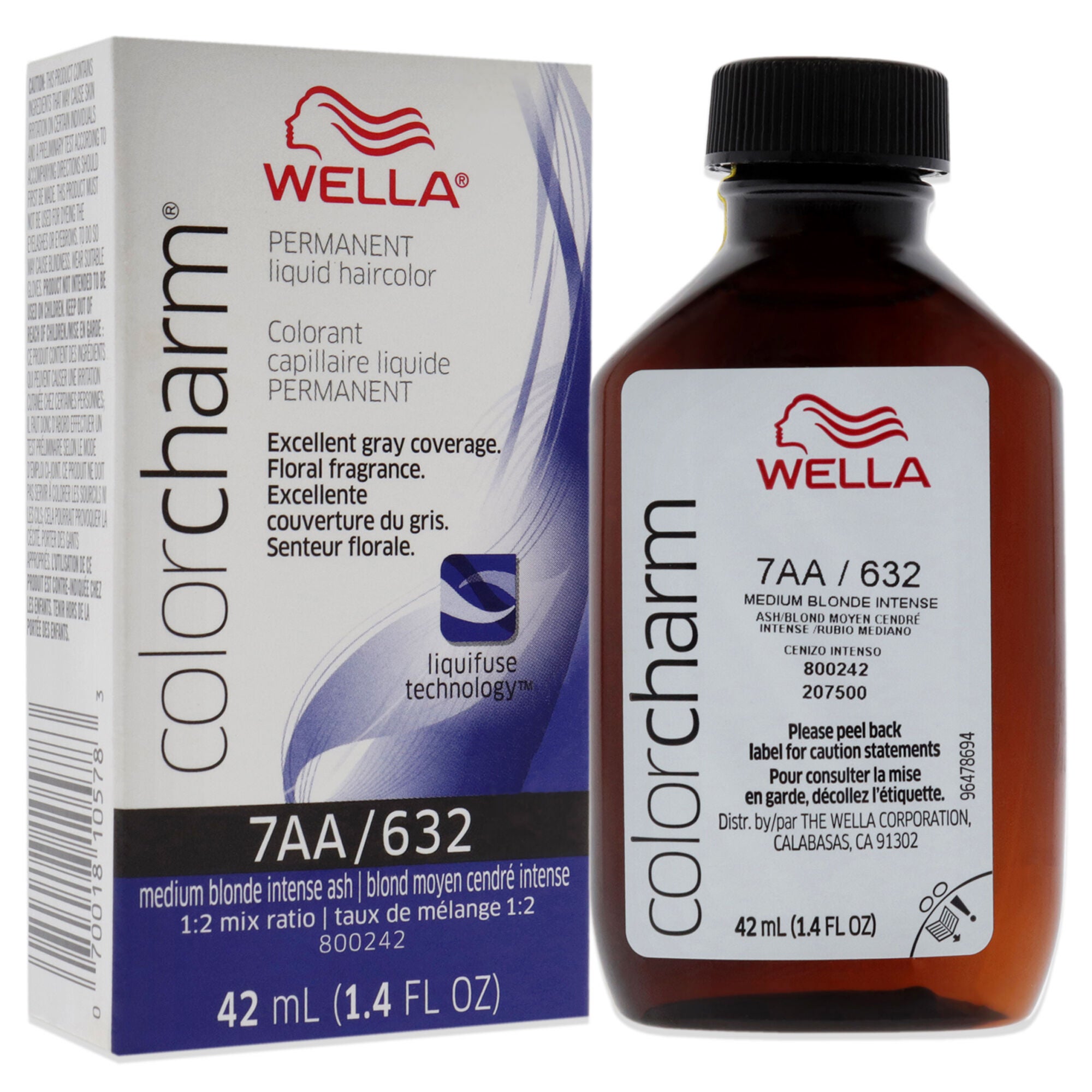 Color Charm Permanent Liquid Hair Color - 7AA 632 Medium Blonde Intense Ash by Wella for Unisex - 1.42 oz Hair Color, See Description, alternate image number 1