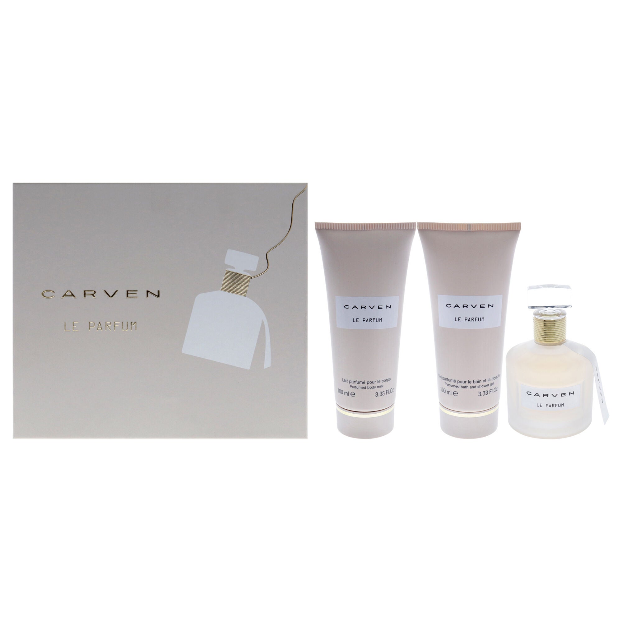 Le Parfum by Carven for Women - 3 Pc Gift Set 3.33oz EDP Spray, 3.33oz Perfumed Body Milk, 3.33oz Perfumed Bath and Shower Gel, Clear, hi-res image number 0