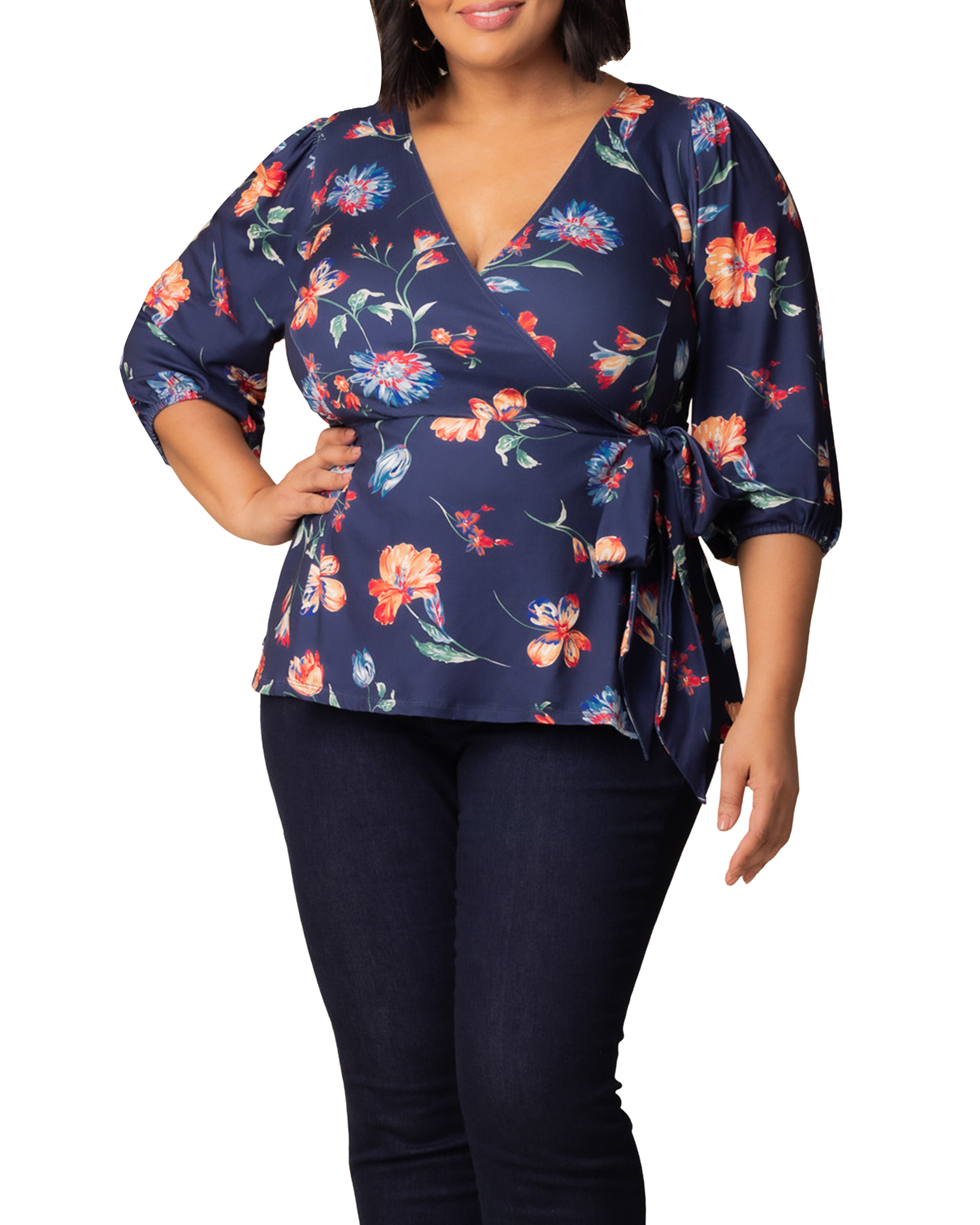 Nina Wrap Top, VIBRANT NAVY FLORALS / Navy, hi-res image number 0
